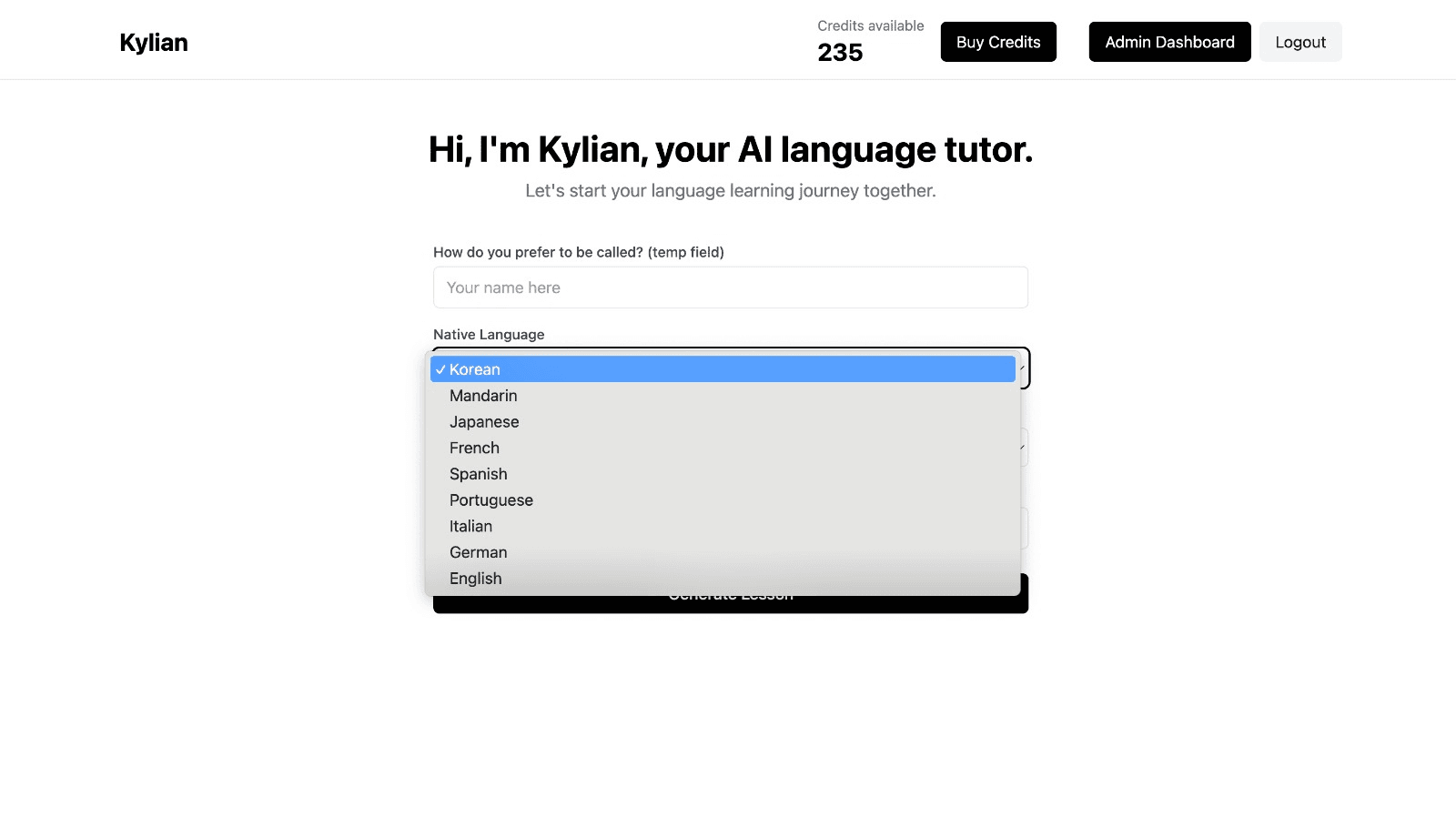 learn any language with Kylian AI, you AI language tutor