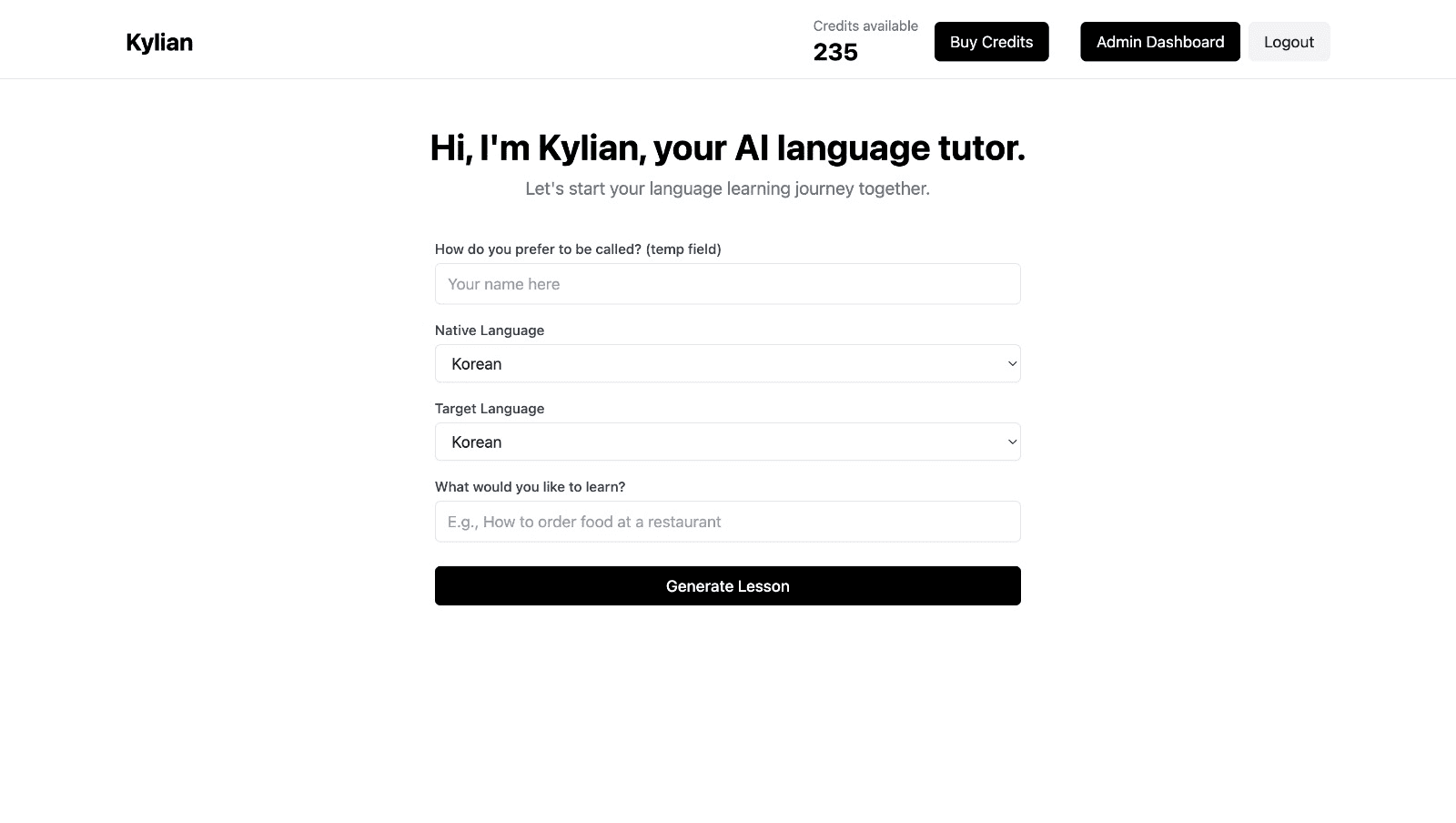 learn any language with Kylian AI, you AI language tutor